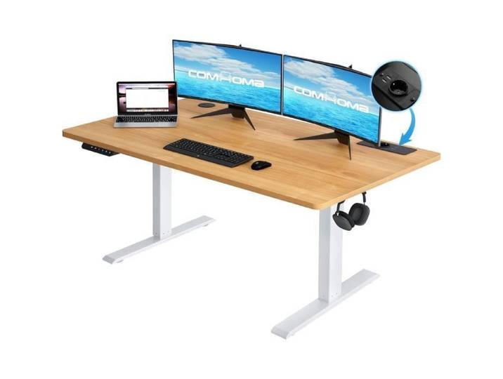 Bureau assis debout électrique - COMHOMA - 160x70 - Réglable 72-114 cm - Mémoire 2 hauteurs - Capacité 80 kg