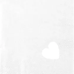 Home Fashion®, Punched Heart Pearl Effect white, Cocktail-Servietten 25 cm x 25 cm, im Viertelfalz,gestanztes Herz, 20 Stück pro Pack