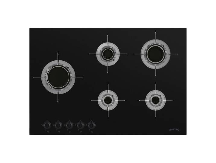 Smeg Gaskochfeld Dolce Stil Novo, Schwarz, Metall, Glas, 75x92x51 cm, Made in Italy, Küchen, Küchenelektrogeräte, Kochfelder