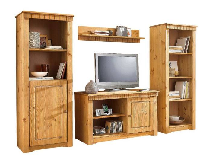 Clever-Moebel Wohnwand Wohnwand Cheap 4tlg im Landhausstil aus Kiefernholz