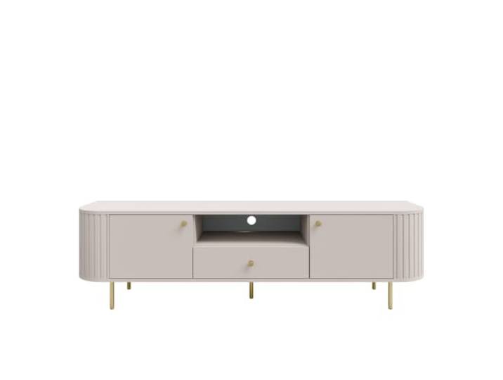 TV-Schrank Ovalio 180,6x42,3x50 cm, Sandbeige, Goldene Metallbeine