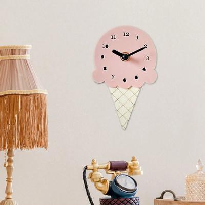 Uplift Picks Cute Ice Cream Wall Clock Wooden Decorative Clock For Kids Room And Home pink