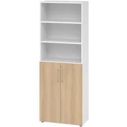 bümö Aktenregal & Schrank abschließbar, Büroschrank Regal Kombination Holz 80cm breit in Weiß/Eiche - abschließbarer Schrank für's Büro &