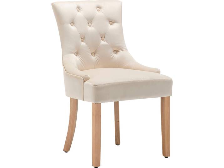 4-Fußstuhl MÖBILIA Doncaster , beige (creme, natur, natur), B:56cm H:91cm T:63cm, Samt (100% Polyester), Heveaholz, Stühle, mit Knopfheftung im Rücken