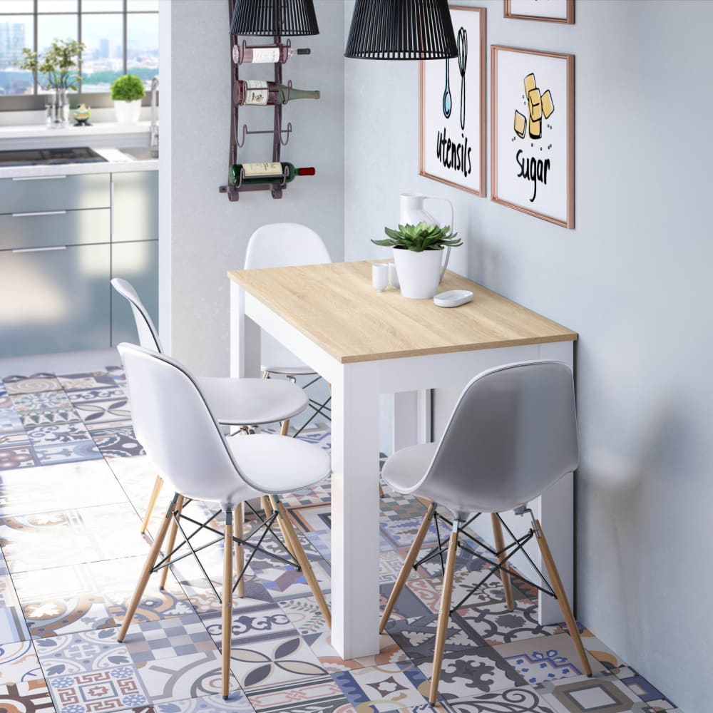 Usinestreet Mesa de comedor melamina blanco artik - roble canadian
