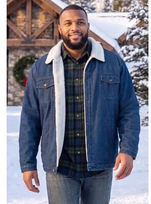 Men's Big & Tall Sherpa-lined Trucker Jacket by KingSize in Indigo (Size 4XL)