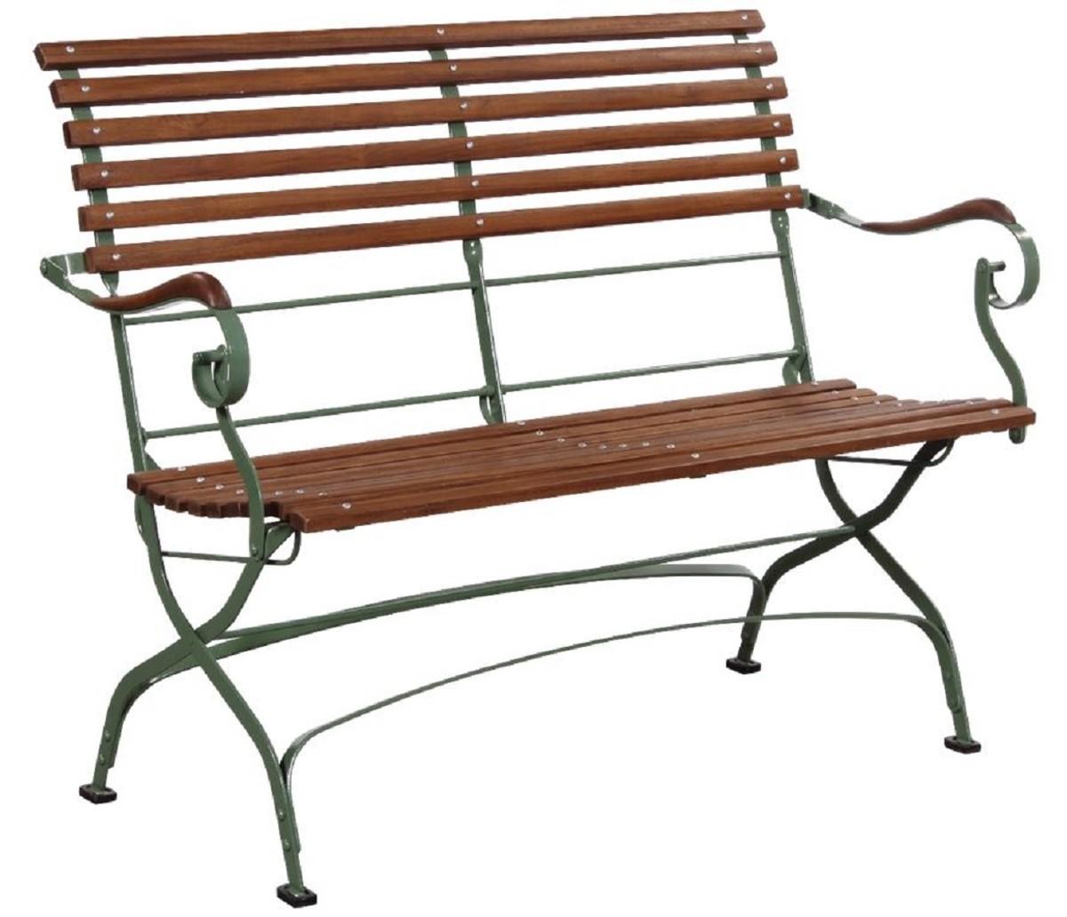 Casa Padrino Luxus Jugendstil Gartenbank Braun / Grün 120 x 55 x H. 90 cm - Garten & Terrassen Sitzbank mit Rückenlehne und Armlehnen - Jugendstil Garten & Terrassen Möbel