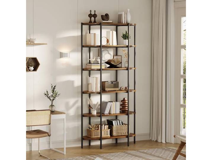 Étagère Bibliothèque Ouverte à 6 Niveaux Plateaux Ovales Design Moderne Pieds Réglables 80 × 34 × 180 cm