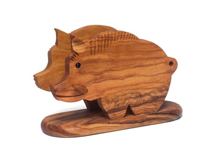 Serviettenhalter, Serviettenständer, Wildschwein, 16 x 7 x 9cm, Olivenholz