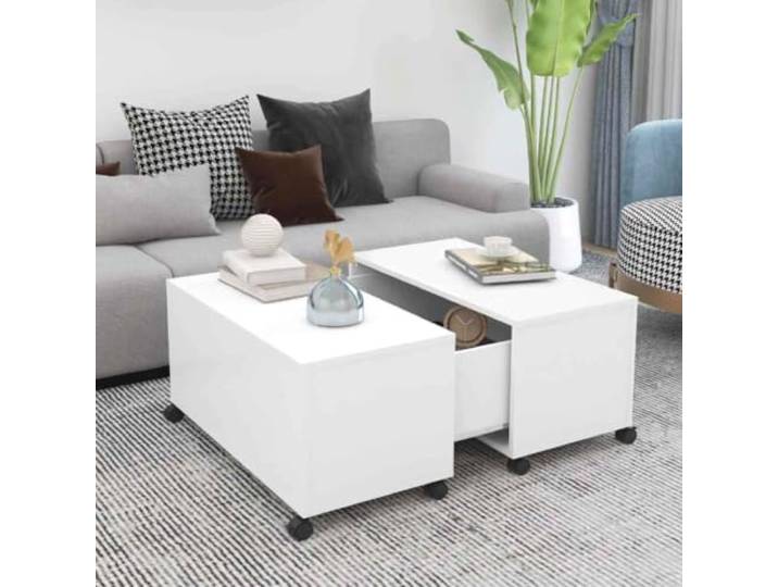 HEFZGDB Weißer Couchtisch 75x75x38 cm aus Holzwerkstoff mit ausziehbarer Ablage und Stabiler Tischplatte für Wohnzimmer