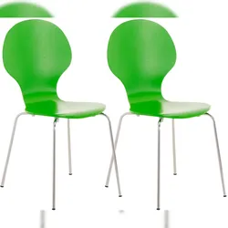 Décoshop26 - Set aus 2 stapelbaren Küchen-/Esszimmerstühlen mit abgerundeter Rückenlehne aus grünem Holz und Chrommetall 10_0003086