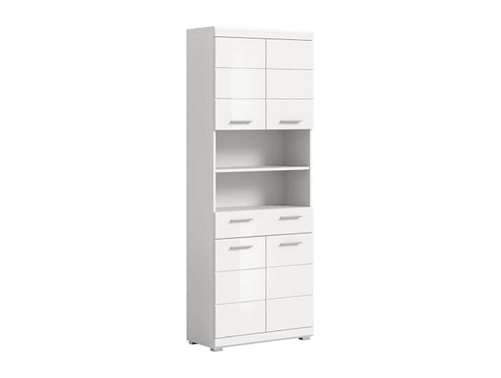 xonox.home - Hochschrank Scout 74x191x31 cm in weiß und weiß Hochglanz - Badset Badmöbel Badezimmerkombination - robust und langlebig Pflegeleichte Oberfläche schöner Blickfang