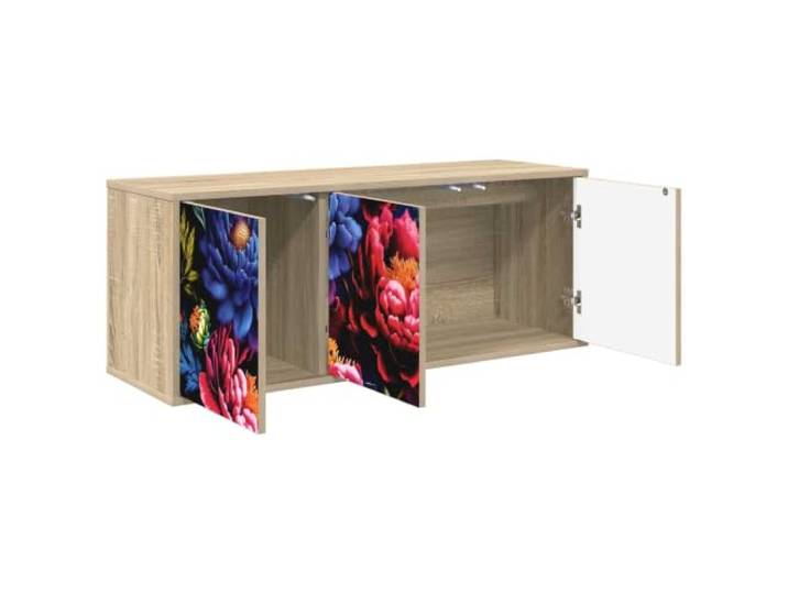 PUGYNBK KIEL TV-Schrank, Wandmontage, 102 x 33 x 40 cm Aufwändiges Holz, schwebendes Design, geräumige Aufbewahrung, dekoratives Muster, für Wohnzimmer