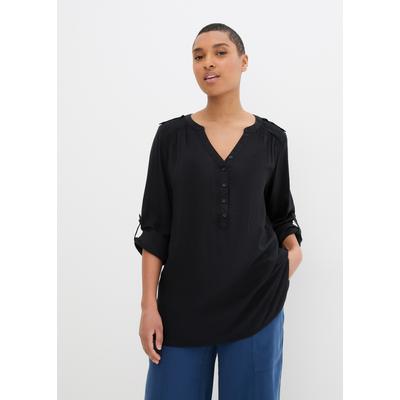 Tunika BONPRIX "Tunikabluse aus softer Viskose", Damen, Gr. 44, schwarz, Obermaterial: 100% Viskose, regular fit, Tuniken, Casual Stil, Regular Fit, mit Rundsaum, mit Knopfleiste