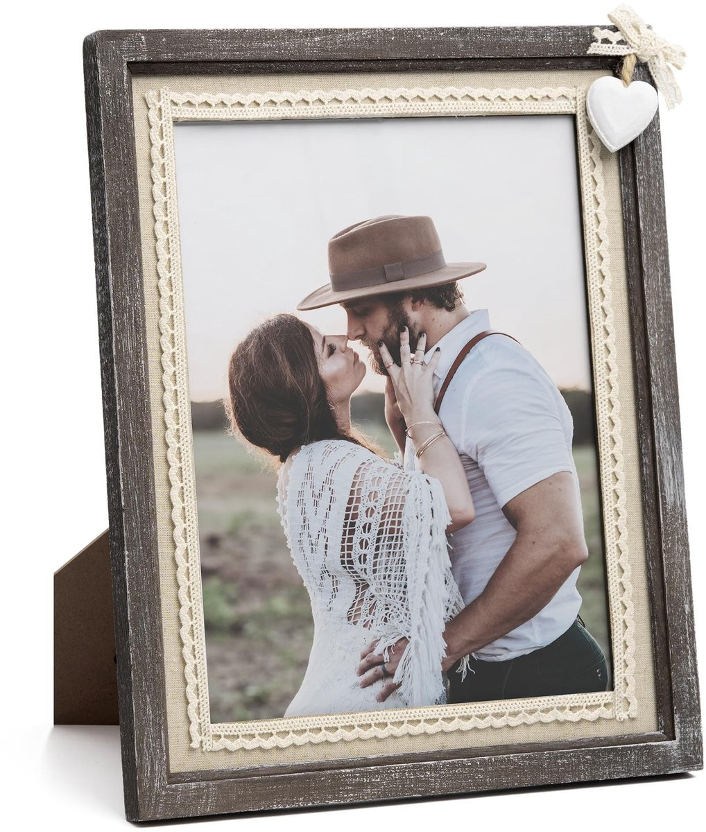 OmGoods Dailygoody Houten fotolijst 8x10 - Wit hart - Shabby chic stijl
