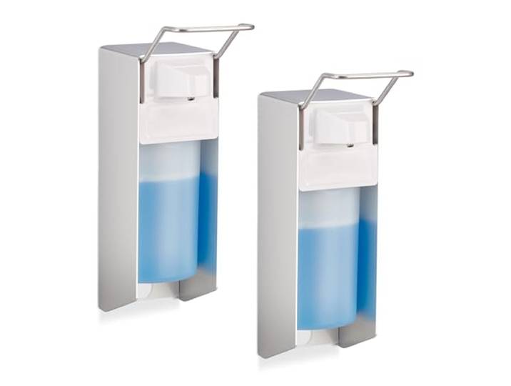 Relaxdays Desinfektionsspender, 2er Set, 500 ml, Silber/weiß