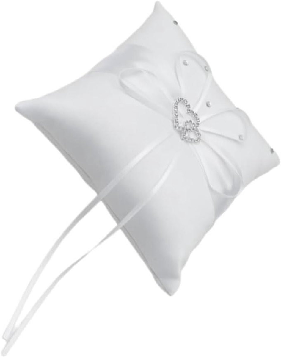 Wit ringkussen voor bruiloft met strass decoratie - Medium