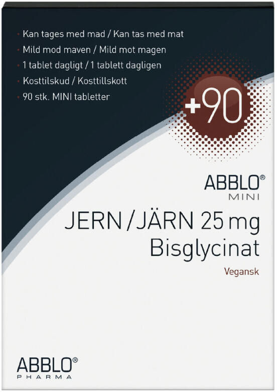ABBLO Mini Jern 25 mg Bisglycinat Kosttilskud 90 stk