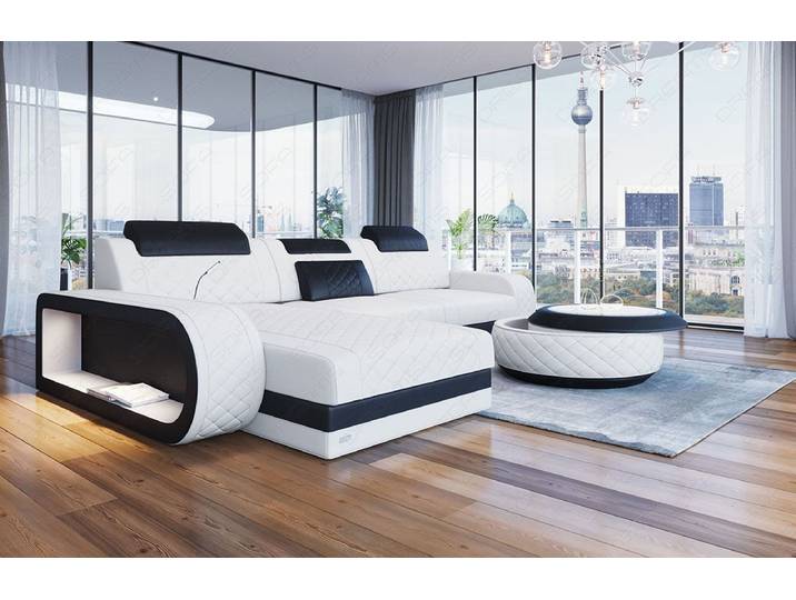 Sofa Dreams Ecksofa Ledersofa Berlin L Form Mini Couch mit LED, Designersofa, Sofa aus Eigenproduktion