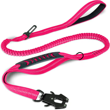 Inspire Picks Heavy Duty Tactical Dog Leash With Shock Absorber & Dual Padded Handles pink