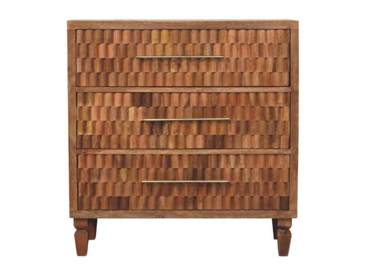 Artisan Furniture Kommode Golden-Teak-Finish, 3 Schubladen, Hellbraun, Braun, Holz, Echtholz,Mangoholz, 35x87x83 cm, Kleinmöbel, Kommoden