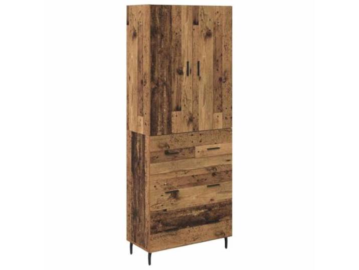 Roanoer Highboard 2-teilig mit Schubladen Altholz-Optik 69,5x34x180 cm Modernes Standregal in Altholz-Optik mit Glaselementen für Esszimmer und Wohnzimmer. Bietet strukturierten Stauraum.
