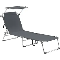 Helloshop26 - Sonnenliege mit Sonnenschutz Aluminium mattsilbernes Polyester dunkelgrau