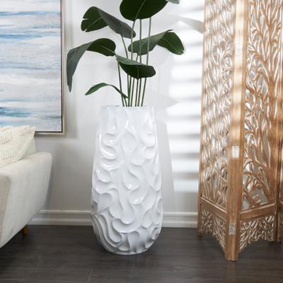 ARCILLA ELEMENTAL "White Resin Wave Inspired Textured Decorative Vase - 19""W, 37""H"