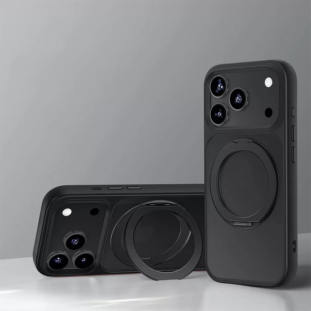 INF Schwarze Anti-Fall-Hülle mit Hautgefühl und 360° Ständer, kompatibel mit iPhone 17 Pro Max