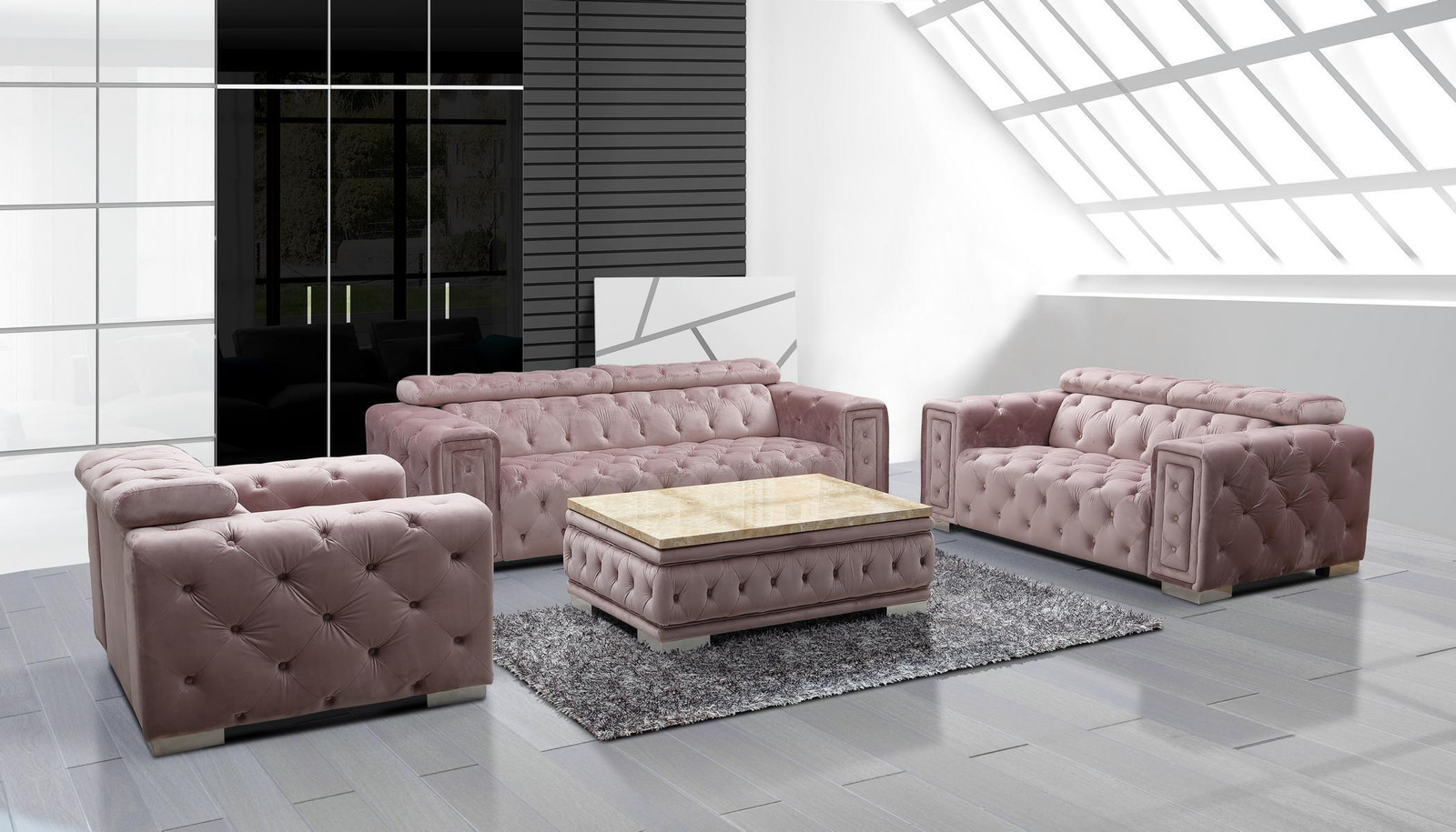 Chesterfield Couch Set Garnitur 3+2+1 met Textiel Design