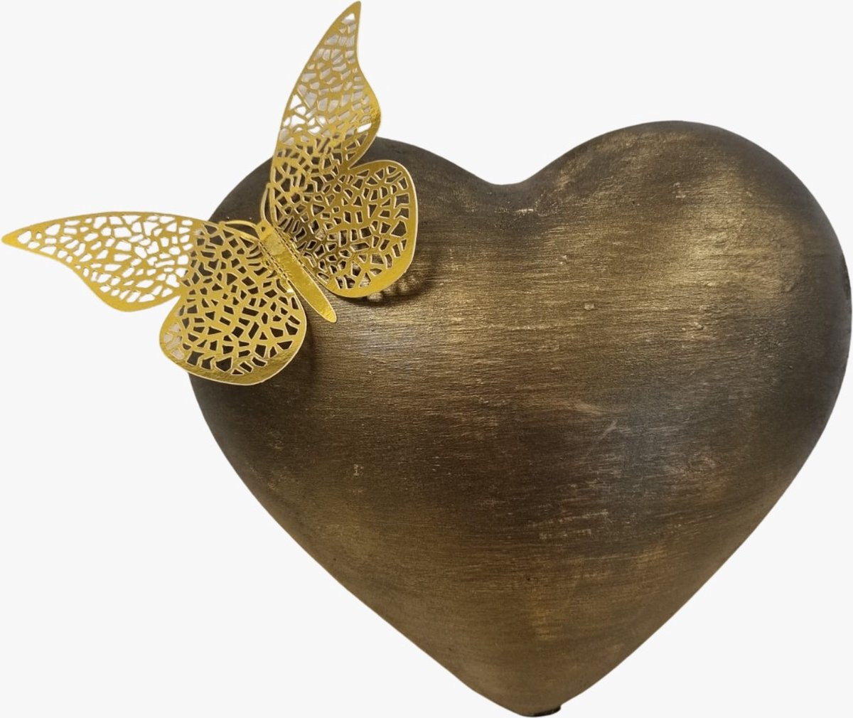 Mini urn hart met vlinder in oud goud, 450 ml