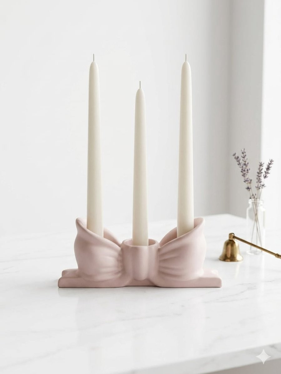 Vintage Keramische Kandelaar Strik Model - Off-white - Voor 1 Dinerkaars - Shabby Chic