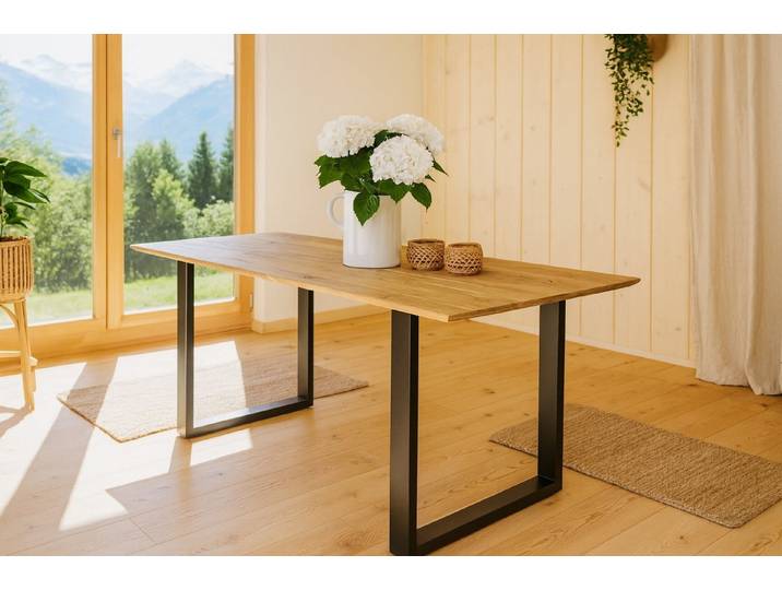 SAM® Esstisch Bern, massives Akazienholz, schweizer Kante, Metallgestell