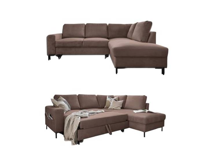 MIUFORM Lofty Lilly, 6er Ecksofa mit Schlaffunktion, Rechts, Taupe Kord Sofa mit Schlaffunktion, Schlafsofa mit Bettkasten, Ecksofa L-Form, 237x197x84cm, Couch mit Schlaffunktion, Sofa Bed