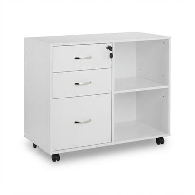 Relaxdays Rollcontainer, 3 Schubladen, 2 Fächer, Hängeregister, HxBxT: 66x80x40 cm, abschließbarer Aktenschrank, weiß
