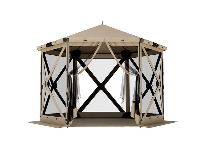 Outsunny Faltpavillon Oxford-Stoff Khaki, Braun, sechseckig, 260x221x300 cm, Sonnenschutz, Pavillons