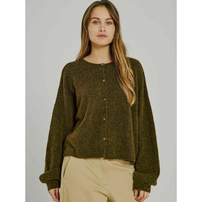 Cardigan NORR "NORR Cardigan Halli", Damen, Gr. 38, braun (army), Obermaterial: 32% Alpaka, 32% Wolle, 30% Nylon, 6% Elasthan, Strickjacken