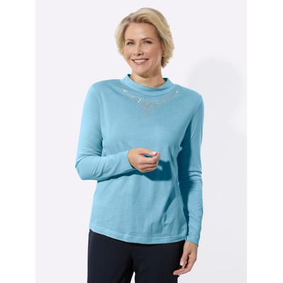 Langarmshirt CLASSIC "Stehkragen-Shirt", Damen, Gr. 40, blau (aqua), 50% Baumwolle, 50% Modal, unifarben, Shirts Langarmshirt