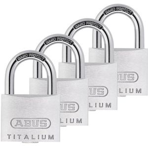 Abus Vorhängeschloss Titalium 64TI/40 Quads, 40mm, 5 Schlüssel,gleichschließend & wetterfest, 4 Stück