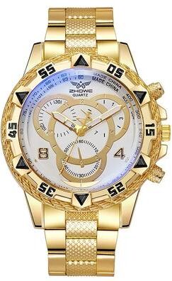 Inspire Select TVK Luxury Classic Business Men's Quartz Watch Large Dial Blue Light Three Eye Stainless Steel Wristwatch gold White