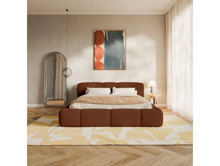 Lit coffre - BOWIA - 200x200 cm - en tissu bouclé cuivre