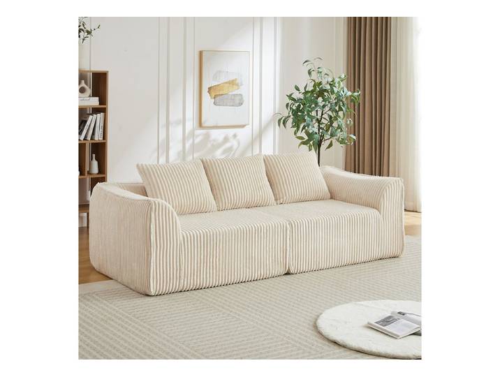 MODFU Sofa Cordsofa, mit fließenden, geschwungenen Linien, einer sanft abfallenden Rückenlehne