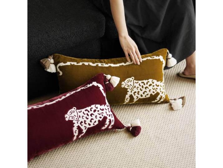 Juste de coussin brodée de vin d'or, taie d'oreiller léopard, velours sauvage, oreillers décoratifs de luxe, canapé et chaise, décoration de la maison