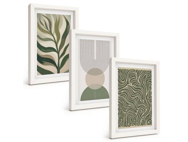 Tulup Bilder SET 3er Set - 20x30 cm Weißer Rahmen - Geometrische Blattformen, Kunststoff, Rechteckig, 20x30 cm, gerahmt, Bilder & Rahmen, Bilder