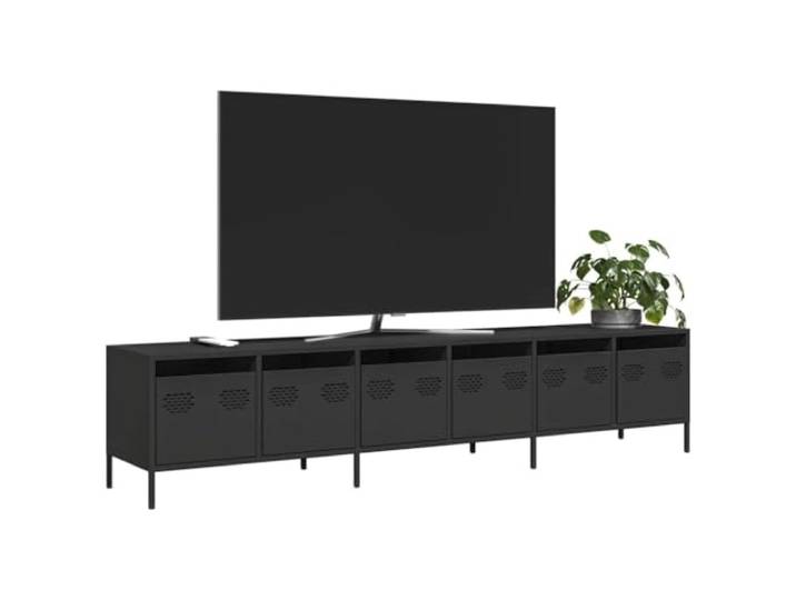 HEFZGDB TV-Schrank Schwarz 202x39x43,5 cm aus Kaltgewalztem Stahl mit Stauraum und Stabiler Oberplatte für Multimedia-Geräte, Robustes Möbelstück für Wohnzimmer, praktischer