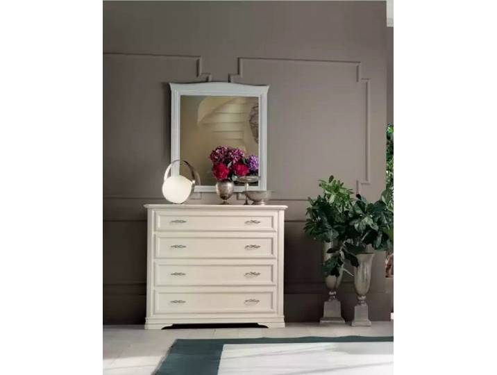 JVmoebel Kommode Beige Holz-Kommode mit Spiegel, modern und elegant (1 St., Kommode + Spiegel), Made in Italy