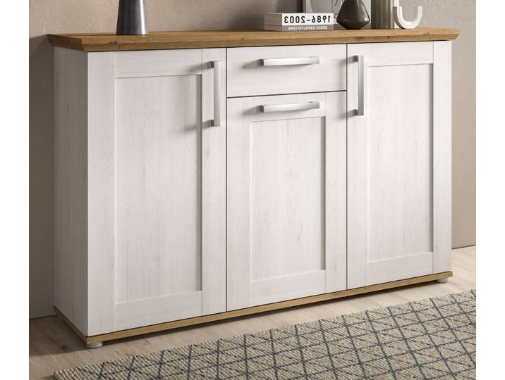 Sideboard \ Mirano\ in weiß Lärche und Eiche Artisan Landhaus Kommode 137 cm
