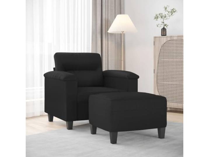 HEFZGDB Sessel mit Hocker Schwarz 60 cm Kunstleder Modernes Design Langlebiges Material Robuster Aufbau Bequeme Sitzfläche Schmutzabweisende Oberfläche Luxuriöser Look Stabiles