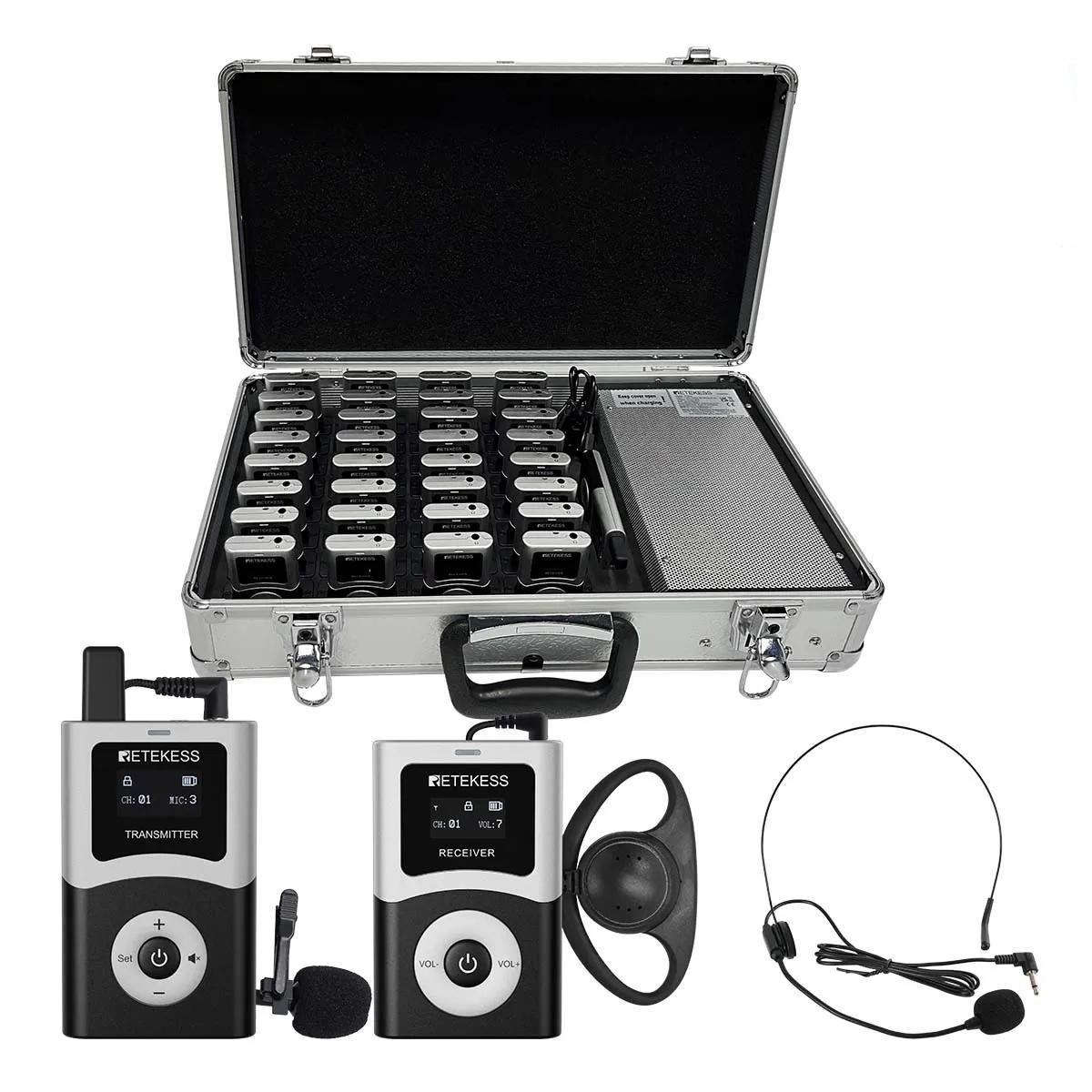 Retekess T130U (T130 4rd) Tour Guide System Set, 200M, U-Band-Reiseführersystem, Ladekoffer mit 32 Steckplätzen, Ladekoffer mit 60 Steckplätzen
