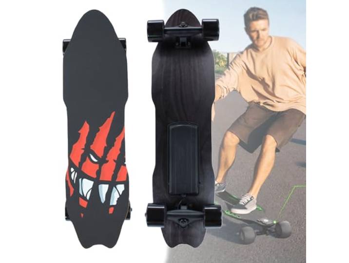 Oiyekntd Elektrisches Skateboard mit Fernbedienung, wasserdichtes Longboard-Skateboard, 7-lagiges Ahornholz, 15 km Reichweite, 25 km/h Höchstgeschwindigkeit, Pendler-Longboard für Anfänger A